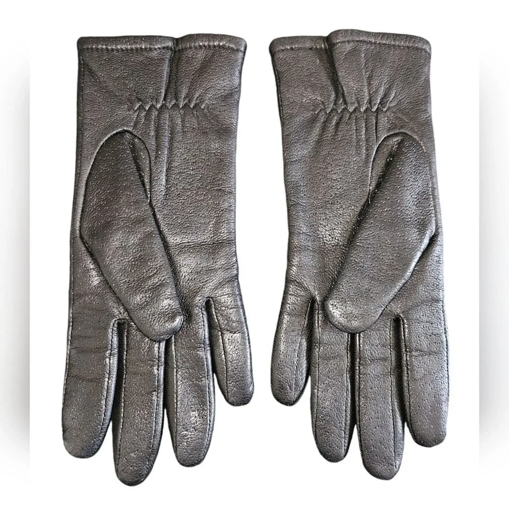 Vintage Fownes Black Leather Gloves Size 7.5